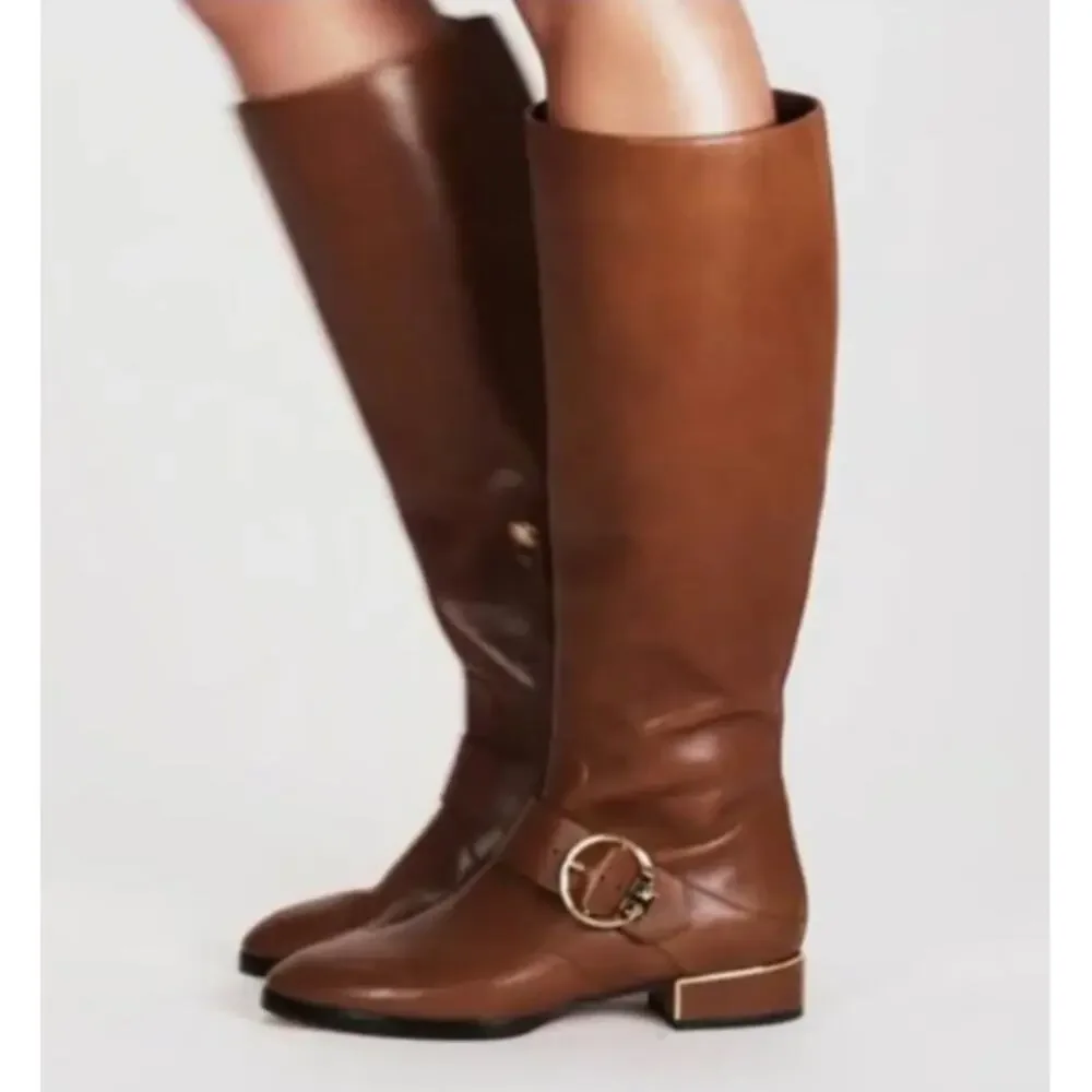 TORY BURCH Women's Sofia Riding Boots Size 5M Brown Leather Knee-High NWOB
